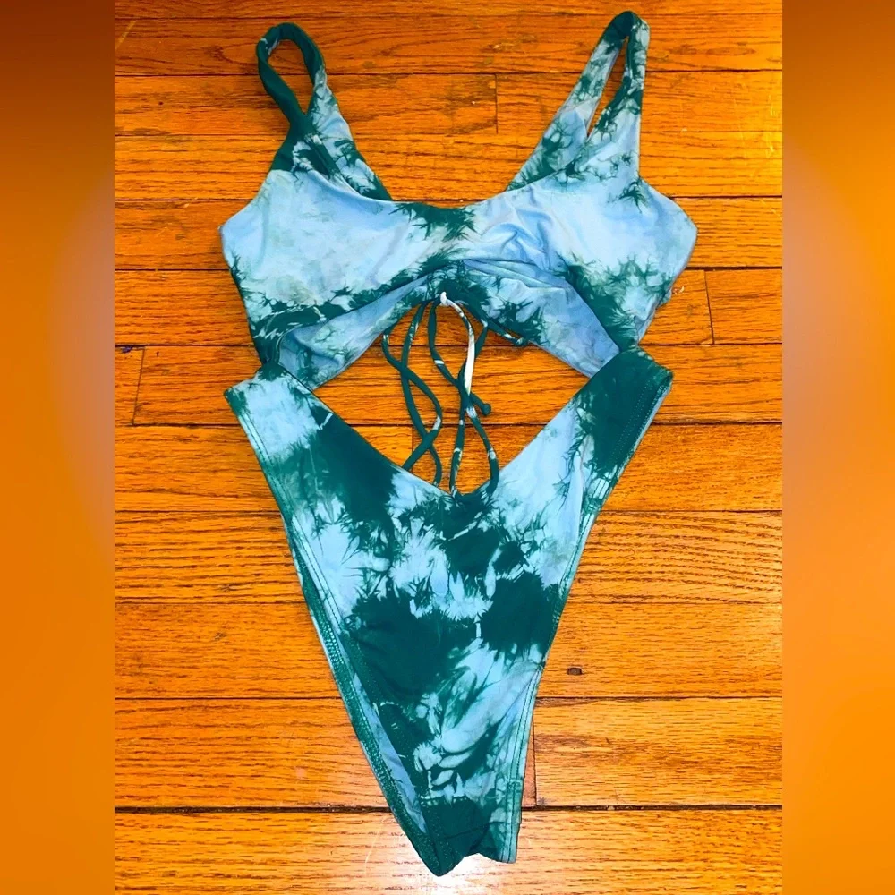 Frankie's Bikinis Teal & Light Blue Tie-Dye One-Piece Swimsuit